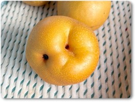 アラレにあたった梨